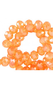 Faceted glass beads 8x6mm disc Fireopal orange-pearl shine coating